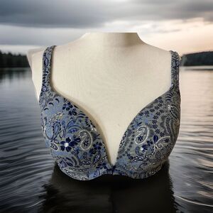 Cacique Bra Lightly Padded Paisley Plunge Full Coverage Comfort Straps